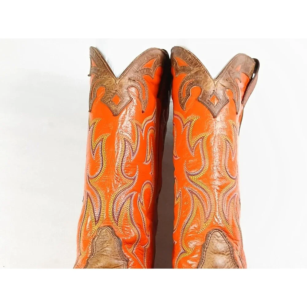 Nocona Men’s Cowboy Boots 8.5 D Brown Leather Orange Shaft USA Western